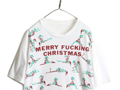 90s ★ FASHION VICTIM スカル 四十八手 イラスト 発泡 プリント Tシャツ メンズ L 程/ 90年代 オールド 当時物 アート エロ ドクロ SEX 白