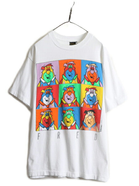 90s USA製 ★ フリントストーン ウォーホル 風 アート プリントTシャツ メンズ L / 古着 90年代 キャラクター オフィシャル 当時物 アニメ