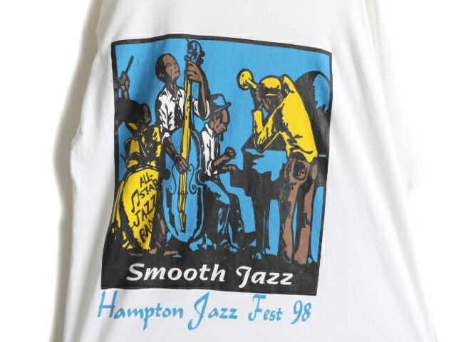 90s ★ ジャス フェスティバル アート イラスト 両面 プリント Tシャツ ( メンズ XL ) 古着 90年代 オールド JAZZ フェス 当時物 バンド 白