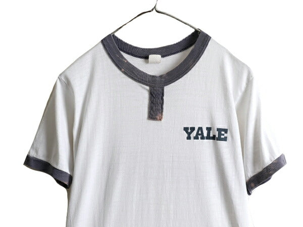70s 80s ★ YALE カレッジ プリント チョコチン リンガー Tシャツ ( メンズ M ) 70年代 80年代 ビンテージ シングルステッチ ワンポイント