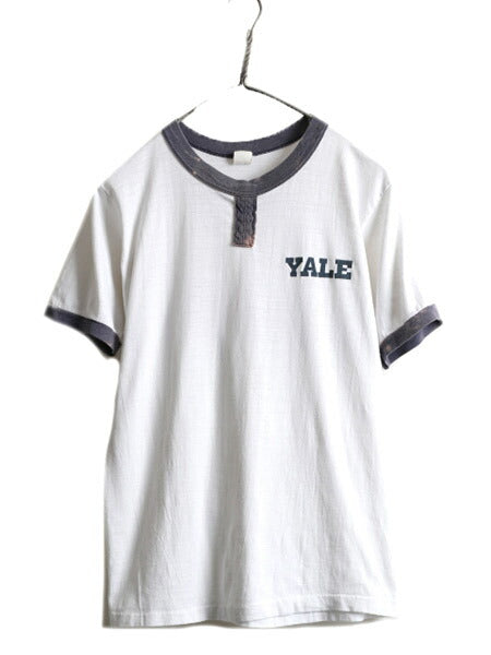 70s 80s ★ YALE カレッジ プリント チョコチン リンガー Tシャツ ( メンズ M ) 70年代 80年代 ビンテージ シングルステッチ ワンポイント