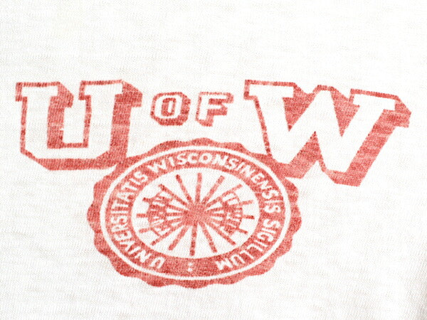 40s 50s ★ ベルバシーン 2段 染込み カレッジ プリント Tシャツ ( メンズ レディース S 程) 40年代 50年代 VELVA SHEEN シングルステッチ