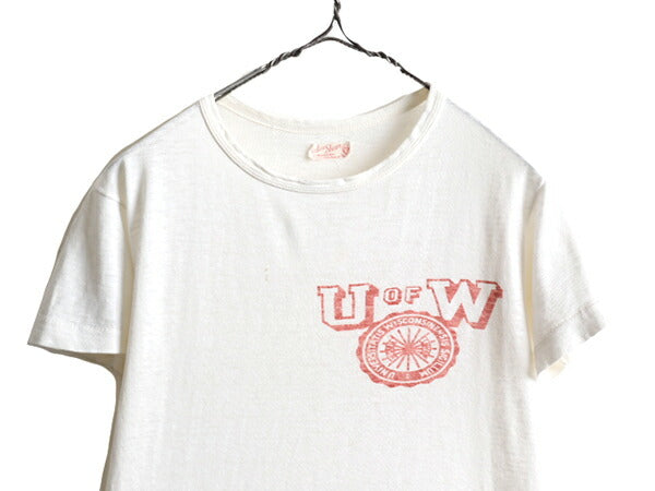 40s 50s ★ ベルバシーン 2段 染込み カレッジ プリント Tシャツ ( メンズ レディース S 程) 40年代 50年代 VELVA SHEEN シングルステッチ
