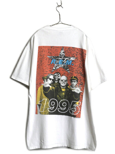 90s USA製 ★ R.E.M. 1995 ツアー プリント Tシャツ メンズ XL 古着 オフィシャル 当時物 バンド ロック フォト グラフィック NICE MAN 白