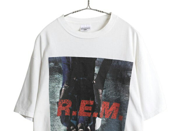 90s USA製 ★ R.E.M. 1995 ツアー プリント Tシャツ メンズ XL 古着 オフィシャル 当時物 バンド ロック フォト グラフィック NICE MAN 白