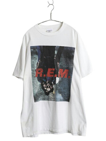 90s USA製 ★ R.E.M. 1995 ツアー プリント Tシャツ メンズ XL 古着 オフィシャル 当時物 バンド ロック フォト グラフィック NICE MAN 白