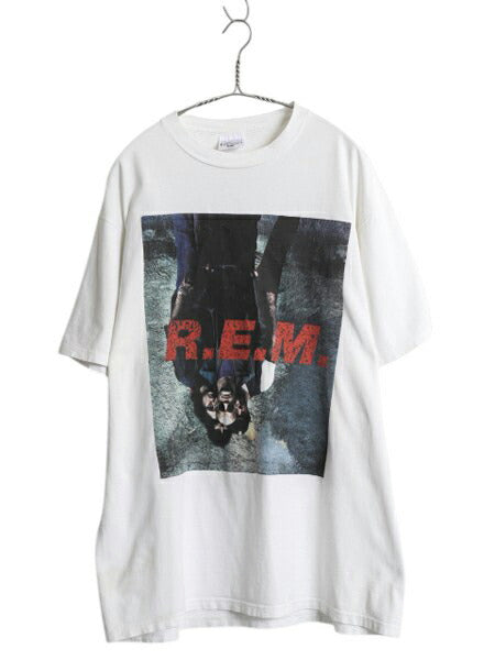 90s USA製 ★ R.E.M. 1995 ツアー プリント Tシャツ メンズ XL 古着 オフィシャル 当時物 バンド ロック フォト グラフィック NICE MAN 白