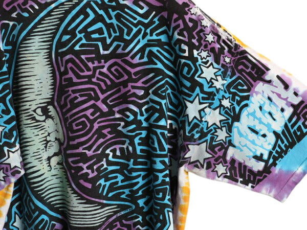 90s ★ リキッドブルー SUN&MOON タイダイ オールオーバー プリント Tシャツ メンズ XXL / 古着 当時物 オールド 大判 アート グラフィック