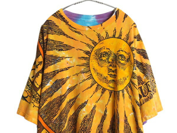 90s ★ リキッドブルー SUN&MOON タイダイ オールオーバー プリント Tシャツ メンズ XXL / 古着 当時物 オールド 大判 アート グラフィック