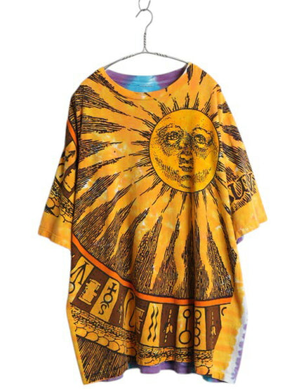 90s ★ リキッドブルー SUN&MOON タイダイ オールオーバー プリント Tシャツ メンズ XXL / 古着 当時物 オールド 大判 アート グラフィック