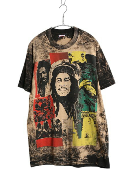 90s USA製 ★ ボブ マーリー タイダイ 大判 プリント Tシャツ メンズ L / 古着 オールド レゲエ ジャマイカ ラスタ バンド グラフィック 黒