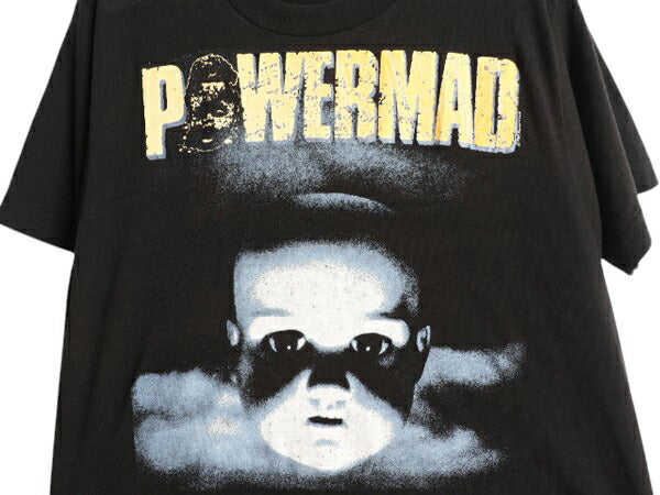 80s USA製 ★ POWERMAD イラスト プリント Tシャツ メンズ L 古着 ヴィンテージ 当時物 バンド スラッシュ メタル ロック グラフィック 黒
