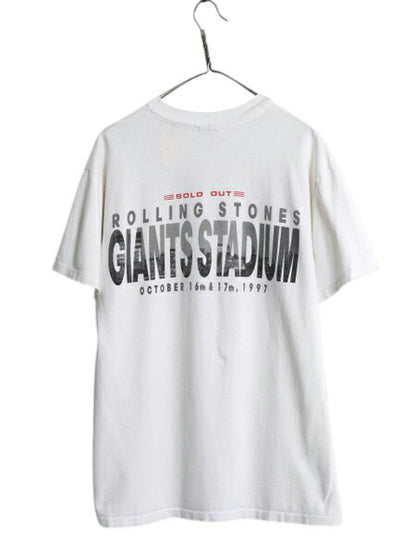 90s USA製 ★ ローリングストーンズ ダナキャラン パロディ ロゴ プリント Tシャツ メンズ L / 古着 オフィシャル 当時物 バンド ロック 白