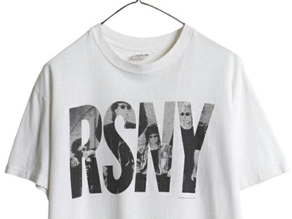 90s USA製 ★ ローリングストーンズ ダナキャラン パロディ ロゴ プリント Tシャツ メンズ L / 古着 オフィシャル 当時物 バンド ロック 白