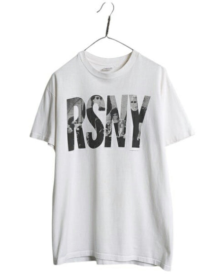 90s USA製 ★ ローリングストーンズ ダナキャラン パロディ ロゴ プリント Tシャツ メンズ L / 古着 オフィシャル 当時物 バンド ロック 白