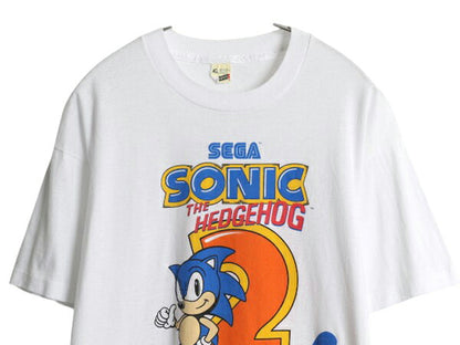 90s ★ SEGA オフィシャル ソニック キャラクター イラスト プリント Tシャツ メンズ XL 小さめ L 古着 オールド 当時物 ゲーム アニメ 白