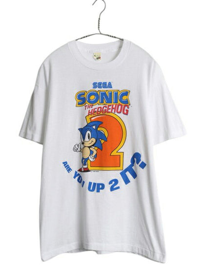 90s ★ SEGA オフィシャル ソニック キャラクター イラスト プリント Tシャツ メンズ XL 小さめ L 古着 オールド 当時物 ゲーム アニメ 白
