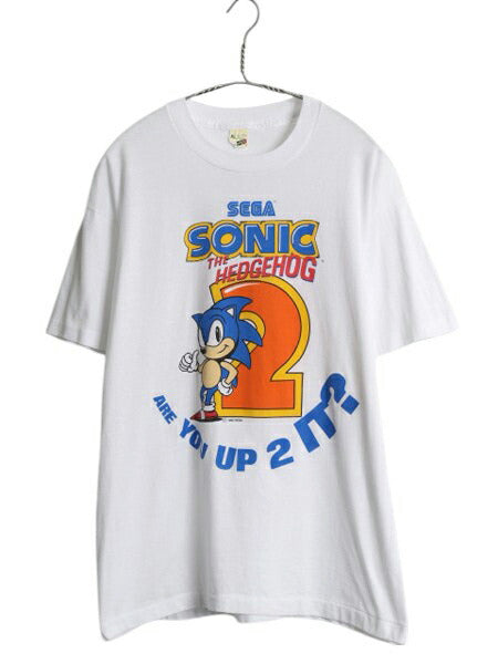 90s ★ SEGA オフィシャル ソニック キャラクター イラスト プリント Tシャツ メンズ XL 小さめ L 古着 オールド 当時物 ゲーム アニメ 白