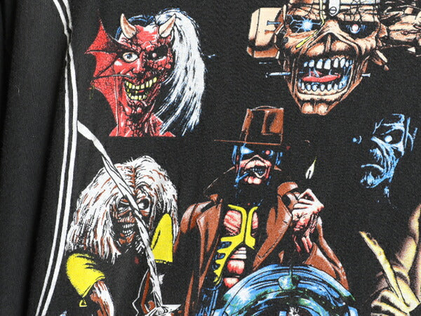 90s ★ アイアンメイデン 10周年 イラスト プリント Tシャツ メンズ L オールド 当時物 バンド メタル ロック スカル シングルステッチ 黒