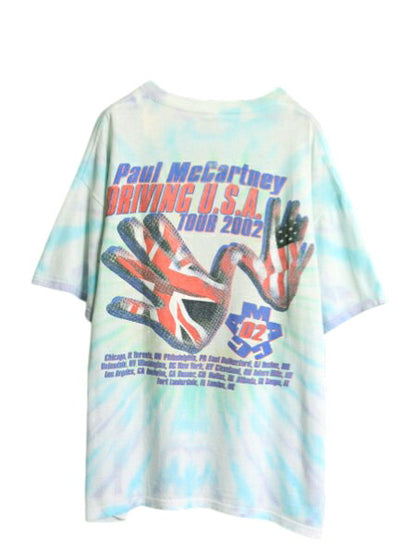 00s ★ ポールマッカートニー ツアー イラスト プリント タイダイ Tシャツ メンズ XL / オールド 当時物 ビートルズ バンド ロック 星条旗