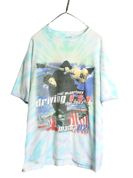 00s ★ ポールマッカートニー ツアー イラスト プリント タイダイ Tシャツ メンズ XL / オールド 当時物 ビートルズ バンド ロック 星条旗