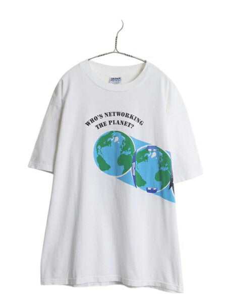 90s ★ 企業物 両面 イラスト プリント Tシャツ メンズ XL オールド グラフィック アート メッセージ 大きいサイズ ヘビーウェイト 当時物