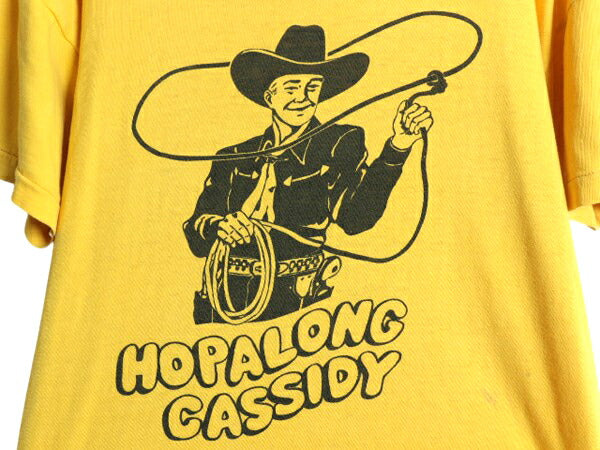 70s ★ ムービー カウボーイ イラスト 染込み プリント Tシャツ メンズ S 程/ 古着 ヴィンテージ キャラクター グラフィック 映画 俳優 黄