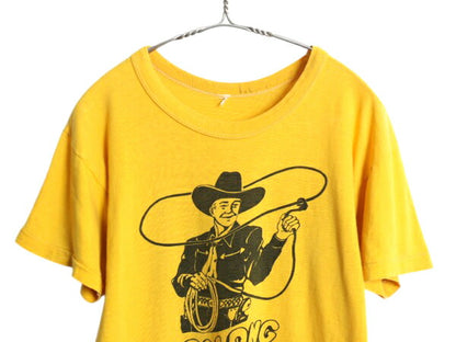 70s ★ ムービー カウボーイ イラスト 染込み プリント Tシャツ メンズ S 程/ 古着 ヴィンテージ キャラクター グラフィック 映画 俳優 黄