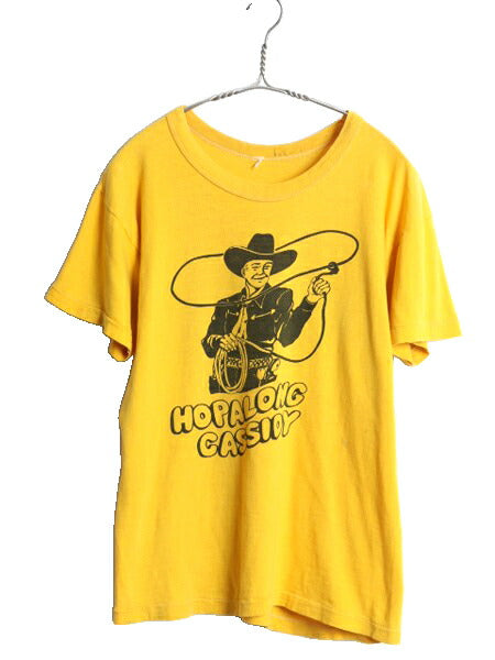 70s ★ ムービー カウボーイ イラスト 染込み プリント Tシャツ メンズ S 程/ 古着 ヴィンテージ キャラクター グラフィック 映画 俳優 黄