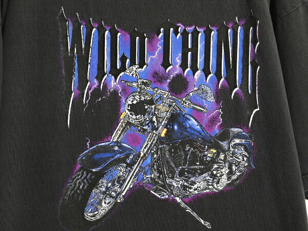 90s ★ バイク イラスト バック プリント Tシャツ メンズ XL オールド グラフィック ハーレー ダビッドソン モーターサイクル 黒 ツートン