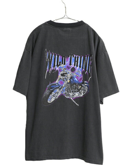 90s ★ バイク イラスト バック プリント Tシャツ メンズ XL オールド グラフィック ハーレー ダビッドソン モーターサイクル 黒 ツートン