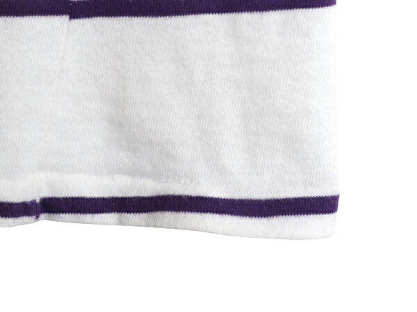 70s ★ Hands Off ボーダー 半袖 Tシャツ メンズ XL 小さめ L 古着 ヴィンテージ シアーズ 100% コットン リンガー サーフ ツートン 白 紫