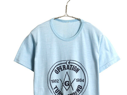 80s ★ フリーメイソン ロゴ イラスト プリント Tシャツ メンズ S 程 古着 ヴィンテージ 当時物 グラフィック シングルステッチ カットソー