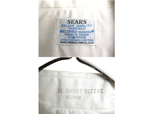 デッドストック 60s 70s ★ シアーズ スーピマ コットン 半袖 ダブカラー シャツ メンズ L / 新品 ヴィンテージ ワイシャツ ドレス 無地 白