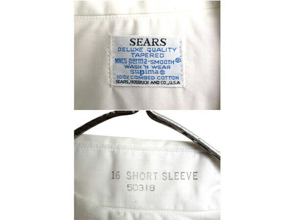 デッドストック 60s 70s ★ シアーズ スーピマ コットン 半袖 ダブカラー シャツ メンズ L / 新品 ヴィンテージ ワイシャツ ドレス 無地 白