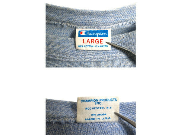 70s USA製 ★ チャンピオン 染込み カレッジ プリント Tシャツ メンズ L / ヴィンテージ バータグ 88 12 シングルステッチ 霜降り ブルー