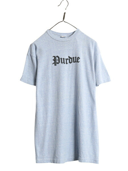 70s USA製 ★ チャンピオン 染込み カレッジ プリント Tシャツ メンズ L / ヴィンテージ バータグ 88 12 シングルステッチ 霜降り ブルー