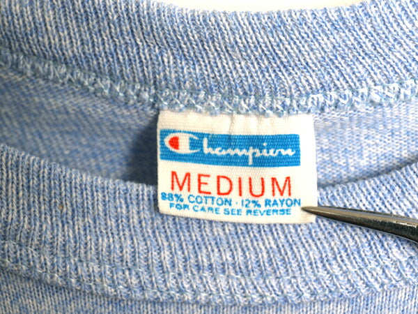 70s USA製 ★ チャンピオン 染込み 3段 カレッジ プリント Tシャツ メンズ M ヴィンテージ バータグ 88 12 シングルステッチ 霜降り ブルー
