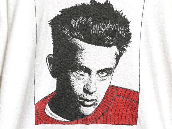 80s USA製 ★ ジェームス ディーン イラスト プリント Tシャツ メンズ M 古着 ヴィンテージ 俳優 アート グラフィック シングルステッチ 白