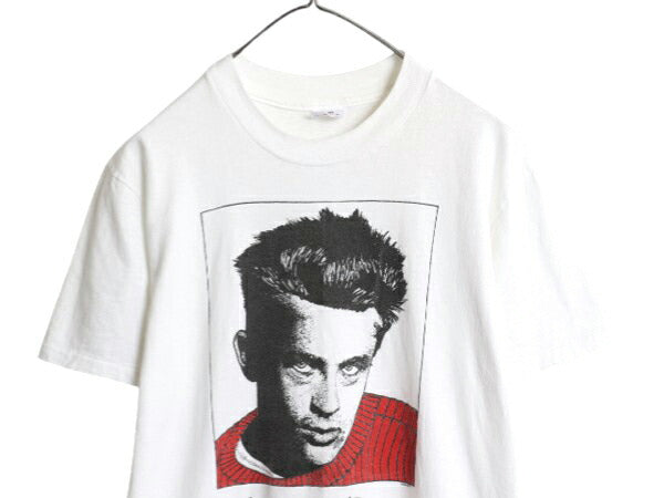 80s USA製 ★ ジェームス ディーン イラスト プリント Tシャツ メンズ M 古着 ヴィンテージ 俳優 アート グラフィック シングルステッチ 白
