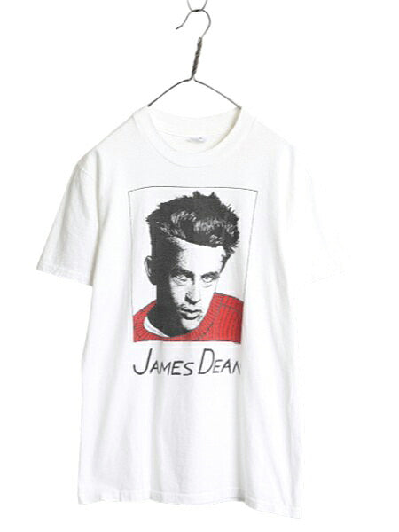 80s USA製 ★ ジェームス ディーン イラスト プリント Tシャツ メンズ M 古着 ヴィンテージ 俳優 アート グラフィック シングルステッチ 白