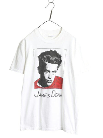80s USA製 ★ ジェームス ディーン イラスト プリント Tシャツ メンズ M 古着 ヴィンテージ 俳優 アート グラフィック シングルステッチ 白