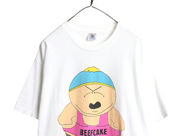 90s ★ サウスパーク キャラクター イラスト プリント Tシャツ メンズ L オールド 当時物 オフィシャル アニメ メッセージ グラフィック 白