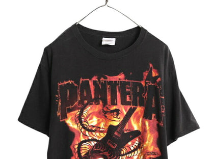 パンテラ イラスト プリント Tシャツ メンズ L 古着 オフィシャル バンド ロック メタル スネーク ギター グラフィック ヘビーウェイト 黒