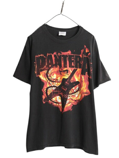 パンテラ イラスト プリント Tシャツ メンズ L 古着 オフィシャル バンド ロック メタル スネーク ギター グラフィック ヘビーウェイト 黒
