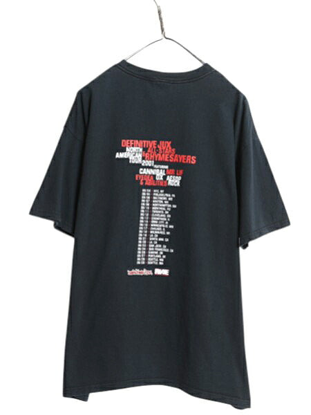 00s ★ ヒップホップ レコードレーベル ツアー イラスト プリント Tシャツ メンズ XL 古着 オールド 当時物 ラップ バンド 音楽 アート 黒