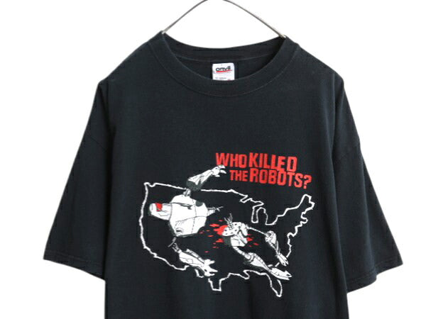 00s ★ ヒップホップ レコードレーベル ツアー イラスト プリント Tシャツ メンズ XL 古着 オールド 当時物 ラップ バンド 音楽 アート 黒