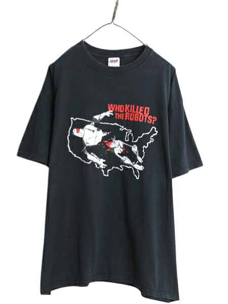 00s ★ ヒップホップ レコードレーベル ツアー イラスト プリント Tシャツ メンズ XL 古着 オールド 当時物 ラップ バンド 音楽 アート 黒