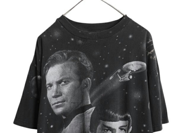 90s ★ スタートレック オールオーバー プリント Tシャツ メンズ XL / オフィシャル SF ムービー 当時物 キャラクター シングルステッチ 黒