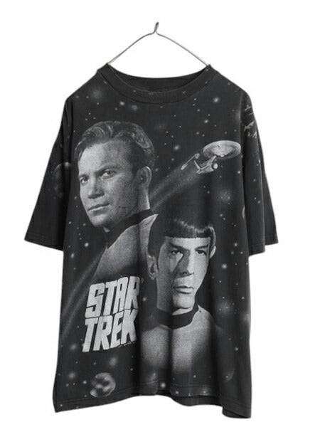 90s ★ スタートレック オールオーバー プリント Tシャツ メンズ XL / オフィシャル SF ムービー 当時物 キャラクター シングルステッチ 黒